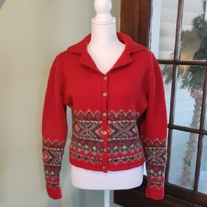Hunt Club Red Wool Blend Cardigan with Gray Accents